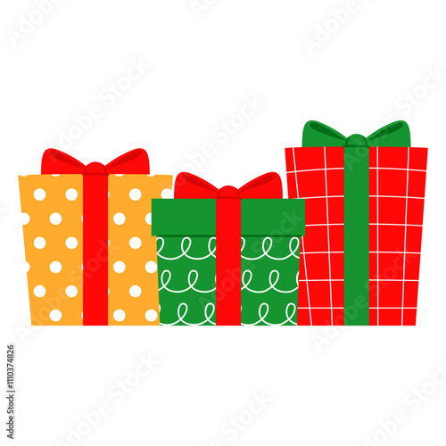 green , yellow, and red christmas gift boxes