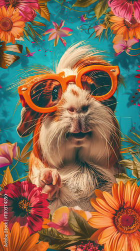Obraz na płótnie Guinea Pig Retro Vibes - Groovy Poster w salonie