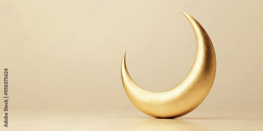 Obraz premium Golden crescent moon symbol for ramadan celebration and islamic holidays