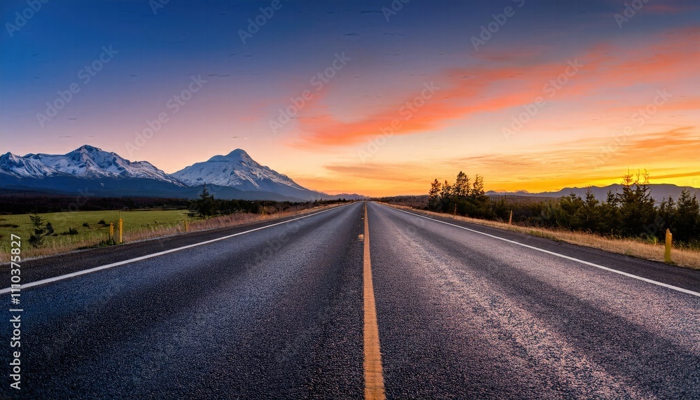 Fototapeta premium Sunset on the highway, Highway road images, Highway landscape background, highway road copy space,