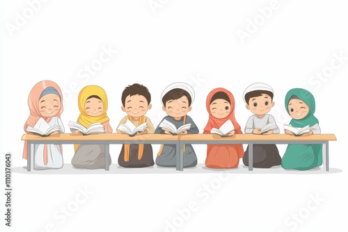 Wallpaper Mural Children in head coverings read books at desks. Torontodigital.ca