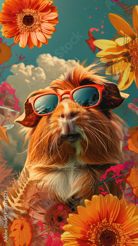 Obraz na płótnie Guinea Pig Retro Vibes - Groovy Poster w salonie