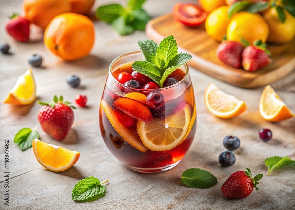 Refreshing Sangria Cocktail with Fresh Fruits and Mint for Summer Parties, Perfect Beverage for Outdoor Gatherings and Celebrations in a Minimalist Style Refreshing Sangria Cocktail with Fresh Fruits and Mint for Summer Parties, Perfect Beverage for Outdoor Gatherings and Celebrations in a Minimalist Style