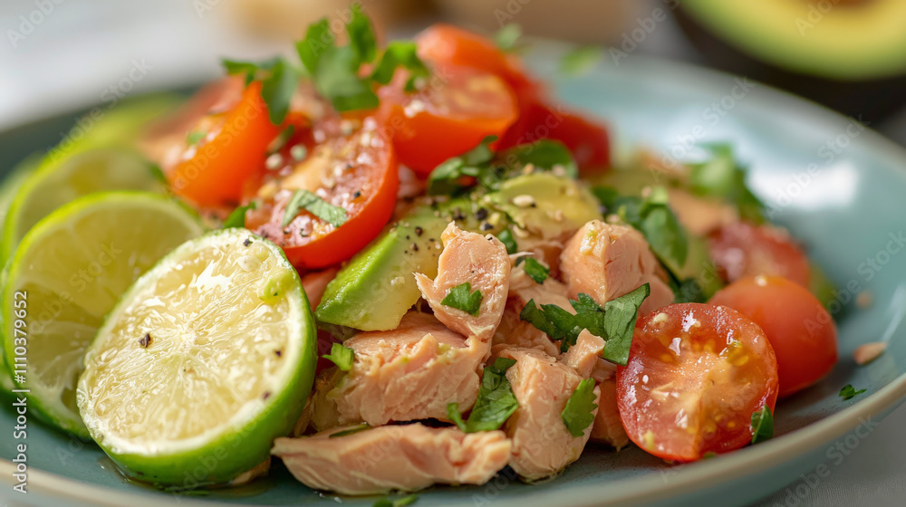 fresh and vibrant avocado tuna salad featuring cherry tomatoes, lime, and herbs. This delicious dish is perfect for light meal or healthy snack fresh and vibrant avocado tuna salad featuring cherry tomatoes, lime, and herbs. This delicious dish is perfect for light meal or healthy snack
