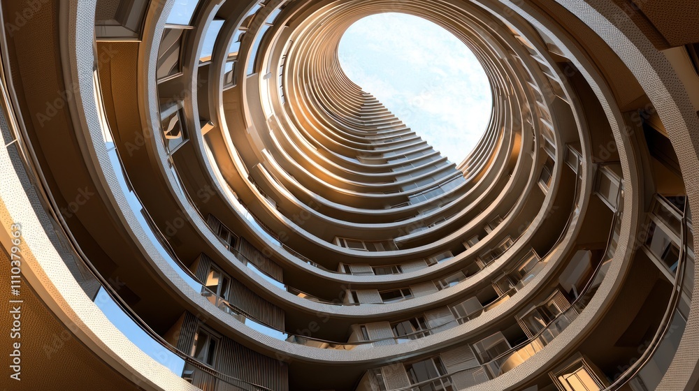 Fototapeta premium A series of concentric circular patterns on a modern architectural building, creating a geometric design