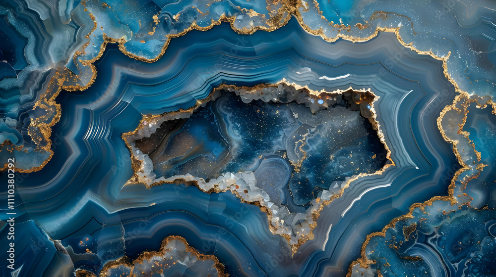 Blue Agate Geode Illustration: Gold Accents Blue Agate Geode Illustration: Gold Accents