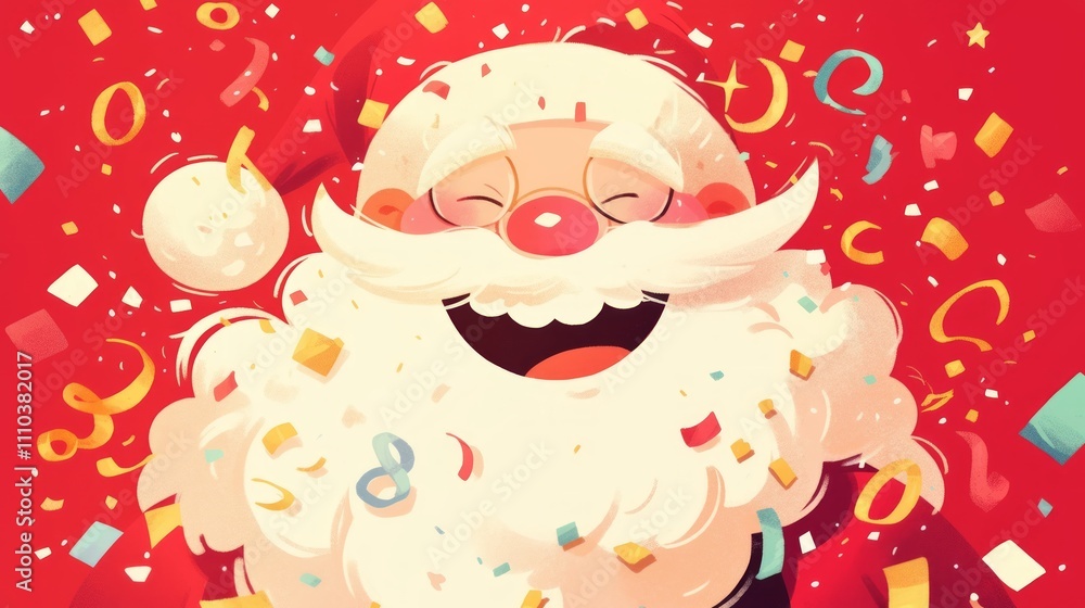 A cheerful Santa Claus surrounded by colorful confetti, celebrating a festive occasion. A cheerful Santa Claus surrounded by colorful confetti, celebrating a festive occasion.