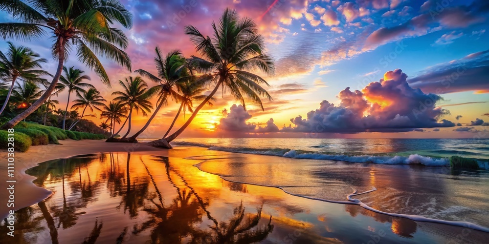 Serene Beach Sunset with Palm Trees in Double Exposure Photography, Capturing Nature's Beauty Through Artistic Blends of Color and Light for Stunning Visuals Serene Beach Sunset with Palm Trees in Double Exposure Photography, Capturing Nature's Beauty Through Artistic Blends of Color and Light for Stunning Visuals