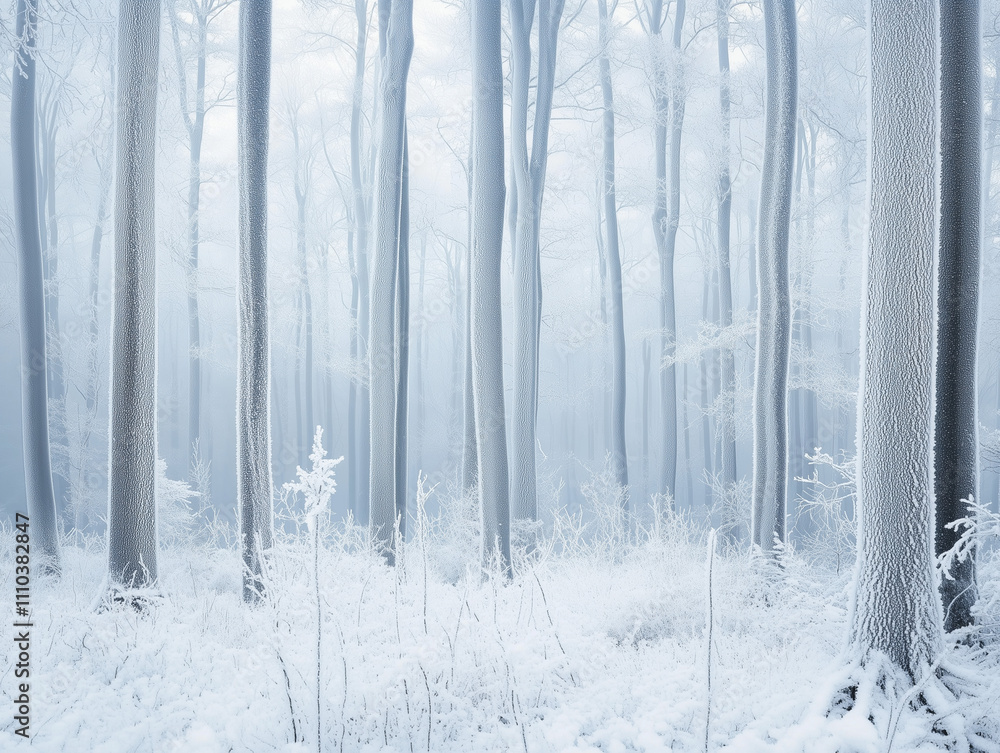 Ethereal Winter Forest: Misty Wonderland of Frost-Covered Trees and Snowy Ground Ethereal Winter Forest: Misty Wonderland of Frost-Covered Trees and Snowy Ground