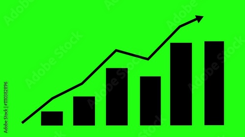 Black bar growth graph with arrow animation on green screen