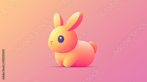 A Cute Orange Gradient Bunny Sitting on Pink