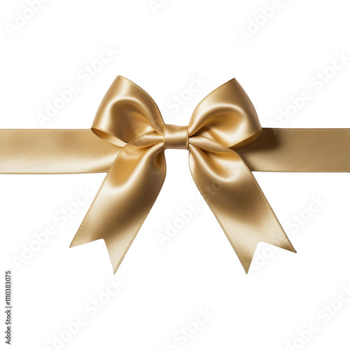 Gold Bow and Ribbon shiny satin, golden bow and ribbon for christmas and birthday present on white background 3