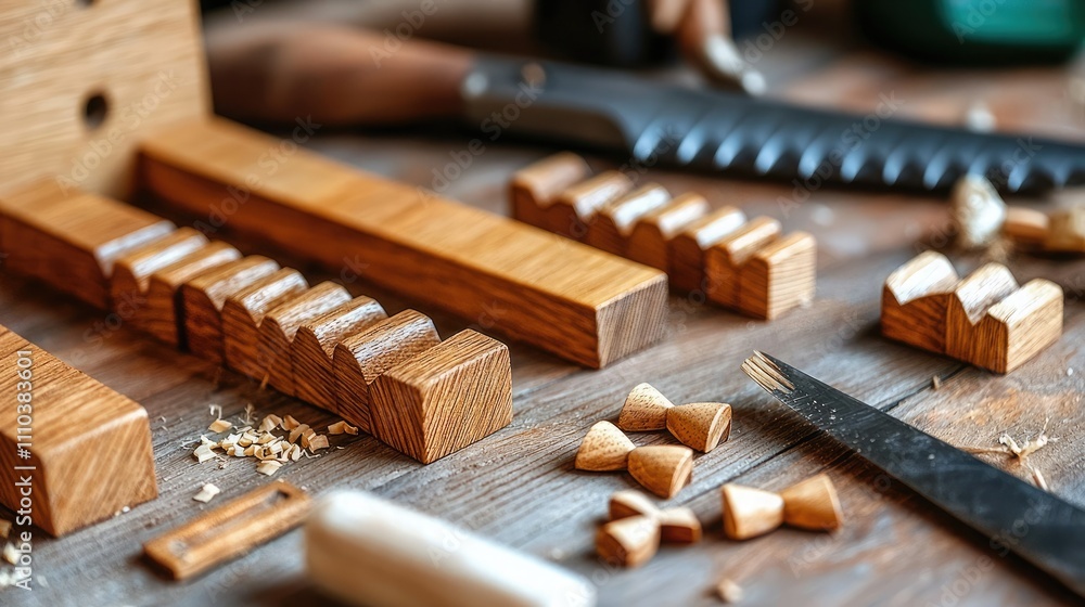 A close-up of wooden pieces and tools on a workbench, showcasing intricate carvings and woodworking craftsmanship. A close-up of wooden pieces and tools on a workbench, showcasing intricate carvings and woodworking craftsmanship.