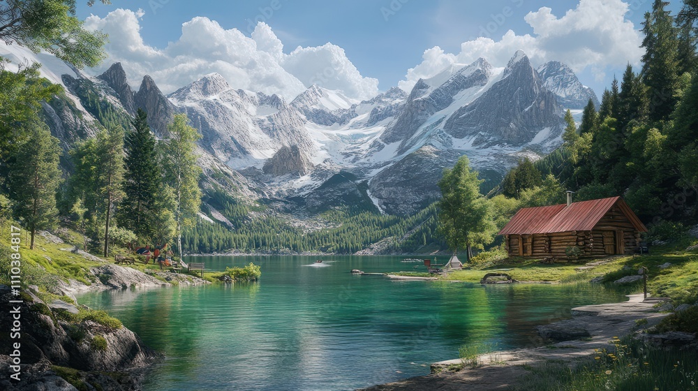 Summer camp on an alpine lake Summer camp on an alpine lake