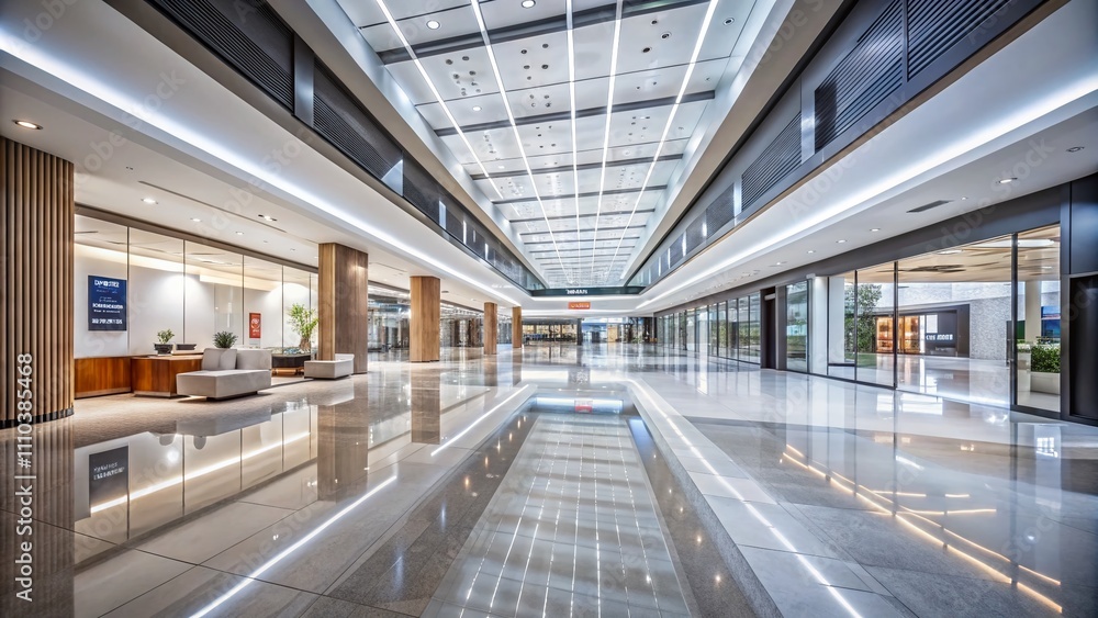 Serene Long Exposure in a Minimalist Shopping Mall Hall Capturing Tranquil Reflections and Soft Lighting for Modern Architectural Aesthetics Serene Long Exposure in a Minimalist Shopping Mall Hall Capturing Tranquil Reflections and Soft Lighting for Modern Architectural Aesthetics