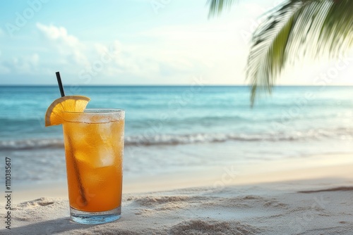 Refreshing Cocktail on Tropical Beach Paradise