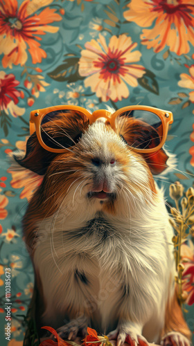 Obraz na płótnie Guinea Pig Retro Vibes - Groovy Poster w salonie