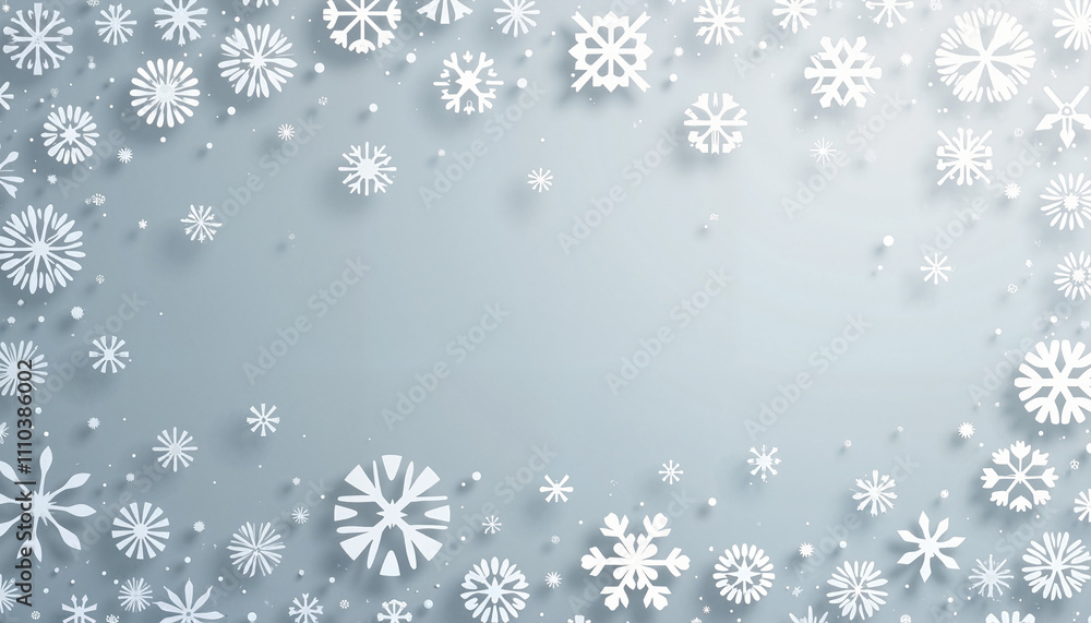Geometric vector art of snowflakes in various sizes and colors on a light gray background with copy space creating a modern and stylish winter pattern Geometric vector art of snowflakes in various sizes and colors on a light gray background with copy space creating a modern and stylish winter pattern