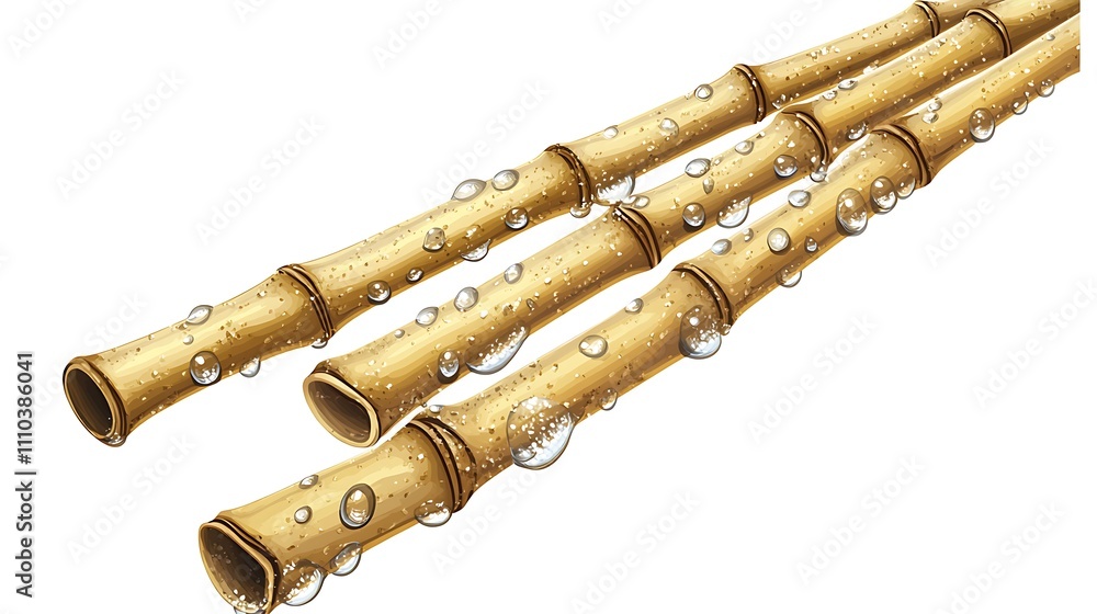 Naklejka premium Three Dew Covered Bamboo Stalks Isolated