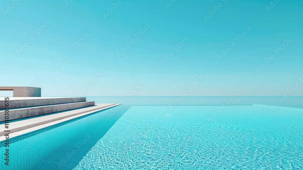 A minimalist view of an empty swimming pool with a clear blue sky in the background A minimalist view of an empty swimming pool with a clear blue sky in the background