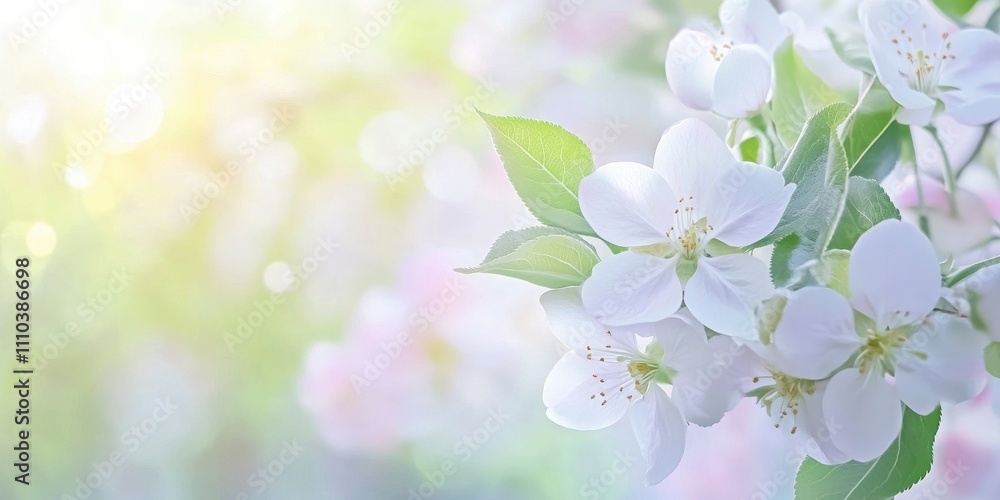 Spring background with a blooming apple tree flowers against bright blur bokeh background Spring background with a blooming apple tree flowers against bright blur bokeh background