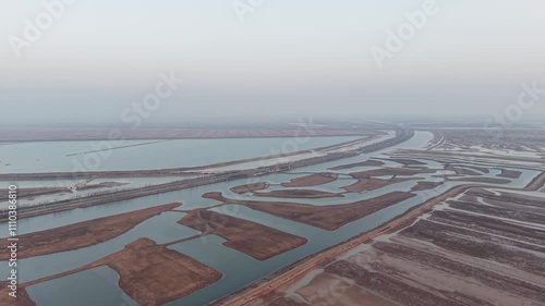 Aerial photo of the ecological wetland of the estuary of the Yellow River in Dongying, China photo