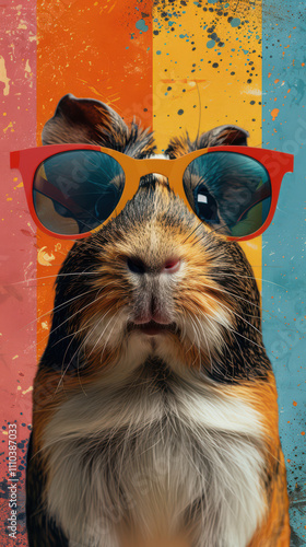 Obraz na płótnie Guinea Pig Retro Vibes - Groovy Poster w salonie