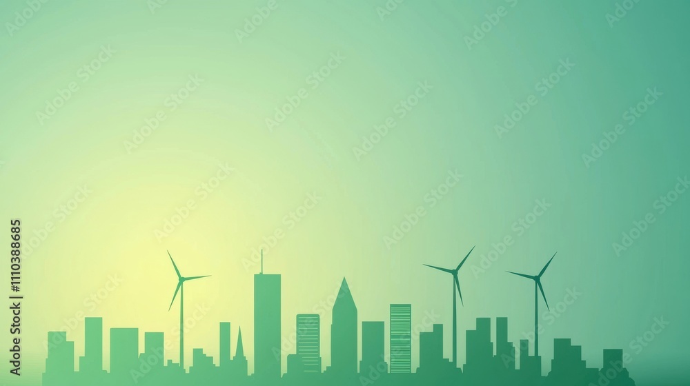 Futuristic City Skyline with Wind Turbines Representing Clean Energy and Advanced Alloys Technology Futuristic City Skyline with Wind Turbines Representing Clean Energy and Advanced Alloys Technology