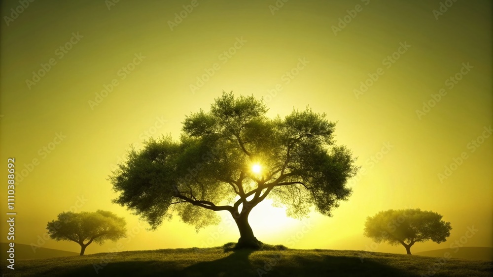 Fototapeta premium Serene Silhouette Photography Capturing Light Olive Ink Tones for Soothing and Tranquil Visuals in Nature and Abstract Scenes