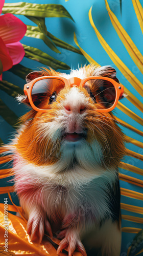 Obraz na płótnie Guinea Pig Retro Vibes - Groovy Poster w salonie