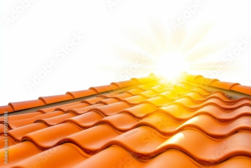 Orange roof tiles, sunlit, wavy texture.
