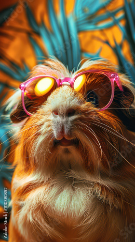Obraz na płótnie Guinea Pig Retro Vibes - Groovy Poster w salonie