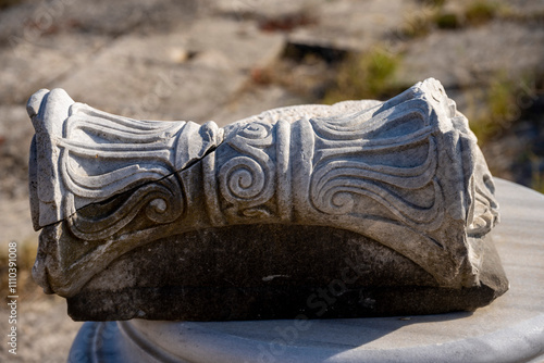 Rows of columns in Perge, Antalya, Turkey. Remains of colonnaded street in Pamphylian ancient city.Rows of columns in Perge, Antalya, Turkey. Ancient Kestros Fountain. Aksu, Antalya photo