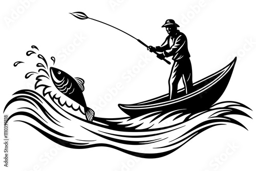A depiction of a fisherman's silhouette