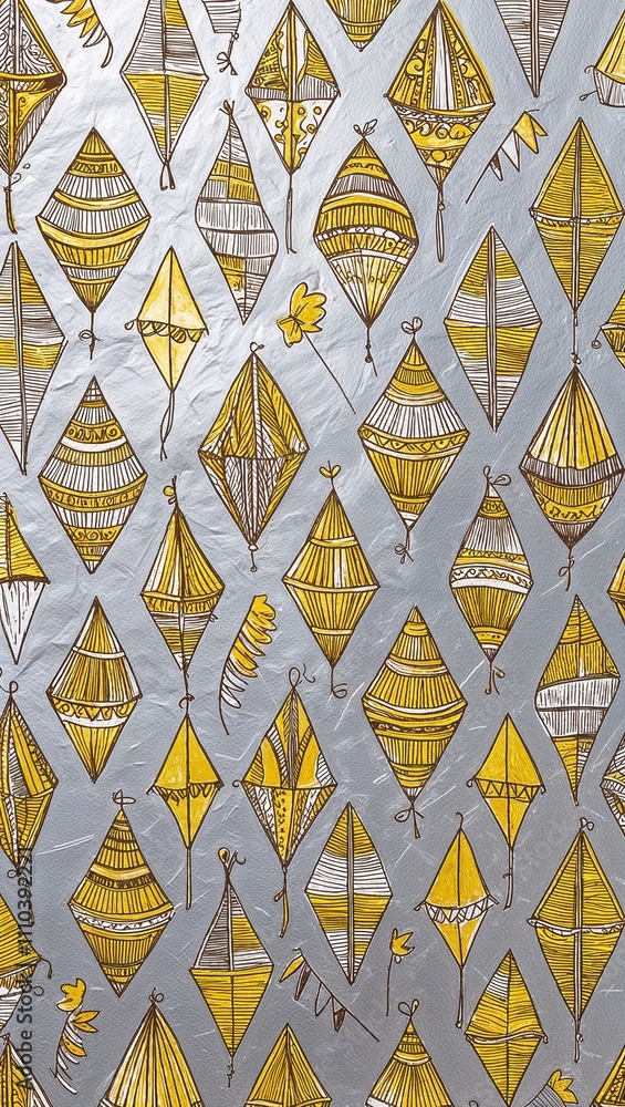Fototapeta premium Gold Kite pattern hand drawn design on Silver background illustration