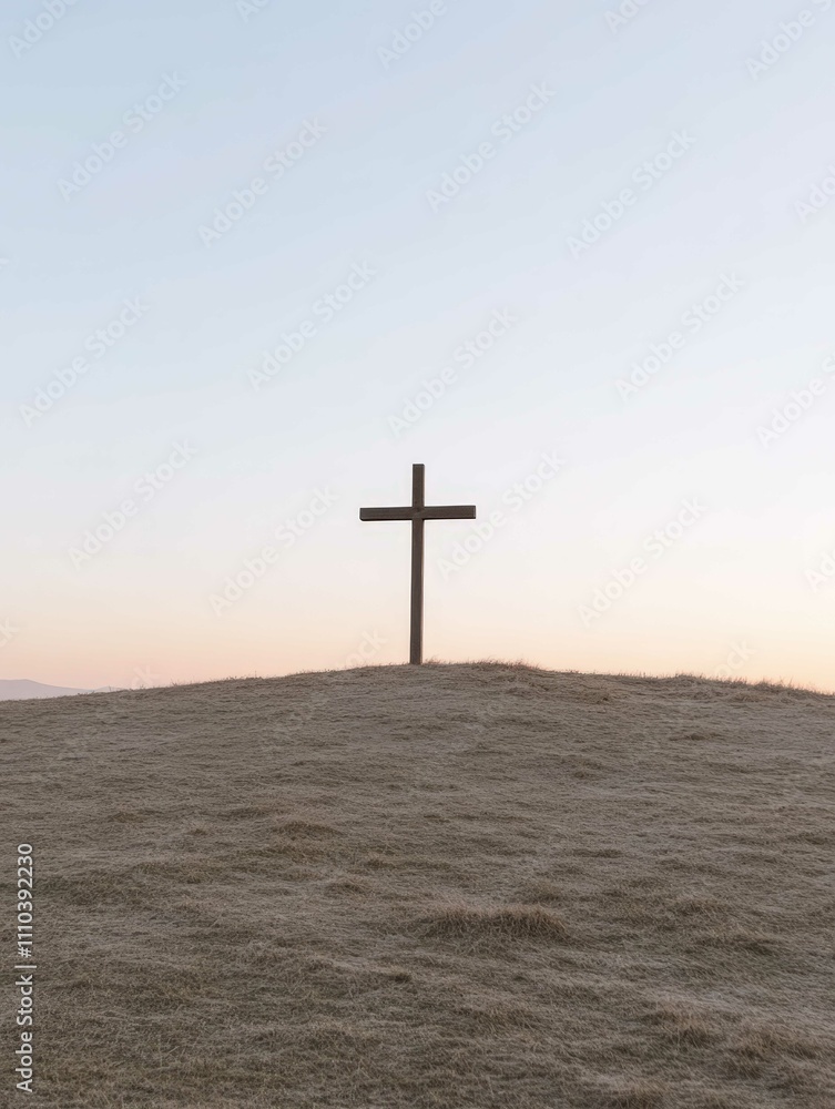 Cross Silhouetted in Golden Sunset

