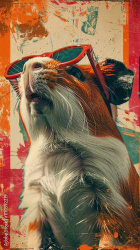 Obraz na płótnie Guinea Pig Retro Vibes - Groovy Poster w salonie