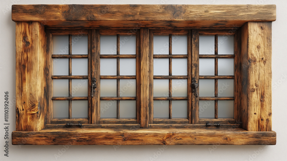 Rustic Wooden Window with Fogged Glass and Detailed Wood Texture Rustic Wooden Window with Fogged Glass and Detailed Wood Texture