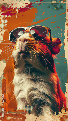 Obraz na płótnie Guinea Pig Retro Vibes - Groovy Poster w salonie