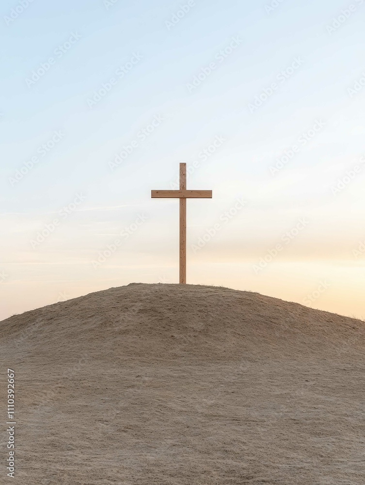 Cross Silhouetted in Golden Sunset

