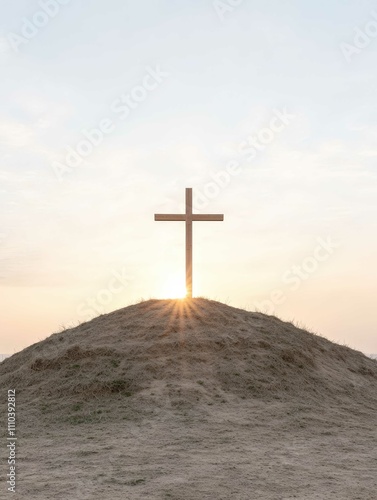 Cross Silhouetted in Golden Sunset