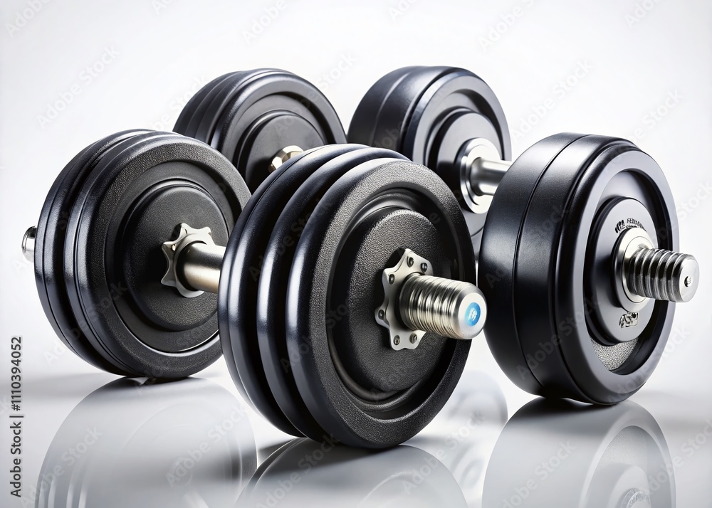 Sleek Black Dumbbells on a Crisp White Background for Fitness and Home Gym Enthusiasts, Perfect for Product Photography and Promotional Use, Showcasing Strength Training Equipment Sleek Black Dumbbells on a Crisp White Background for Fitness and Home Gym Enthusiasts, Perfect for Product Photography and Promotional Use, Showcasing Strength Training Equipment