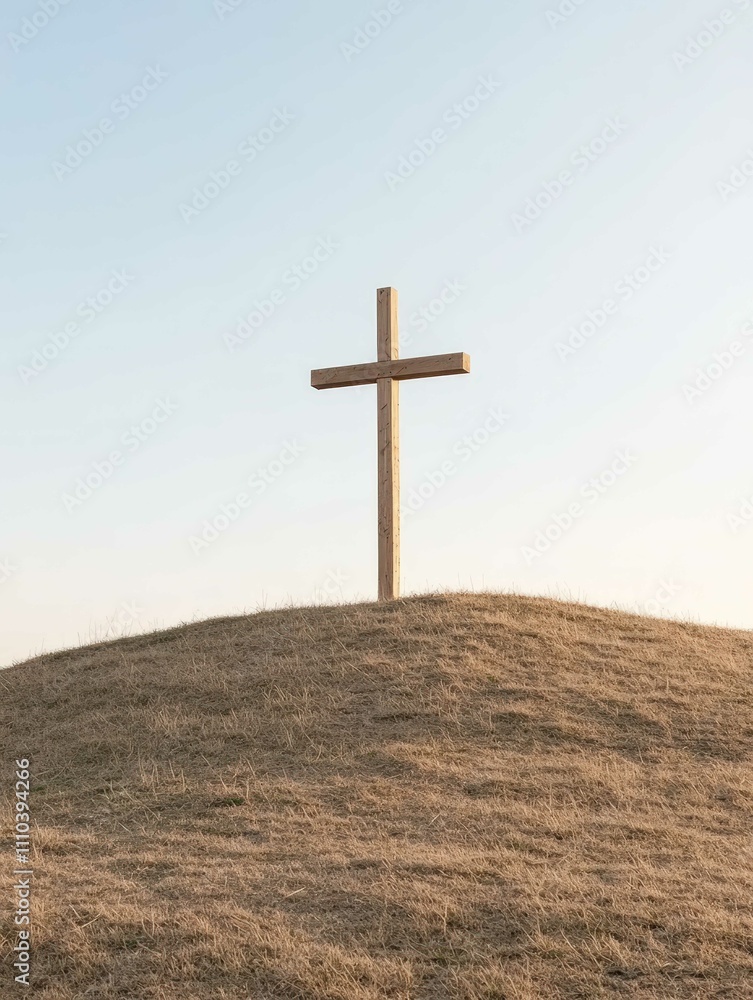 Cross Silhouetted in Golden Sunset


