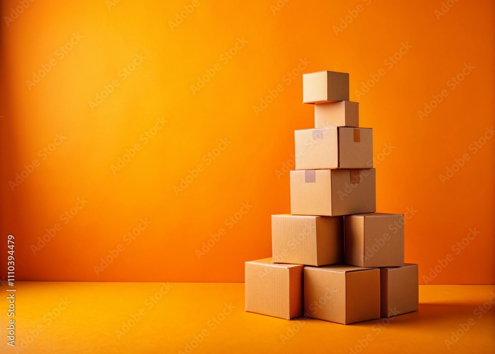 Small Tower of Cardboard Boxes on Vivid Orange Background for Delivery Advertising Concept, Ideal for Web Banner Design with Ample Copy Space for Creative Marketing Strategies Small Tower of Cardboard Boxes on Vivid Orange Background for Delivery Advertising Concept, Ideal for Web Banner Design with Ample Copy Space for Creative Marketing Strategies
