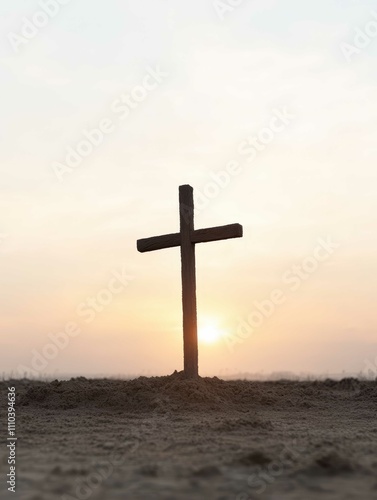 Cross Silhouetted in Golden Sunset