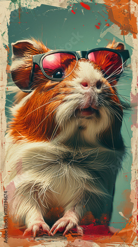Obraz na płótnie Guinea Pig Retro Vibes - Groovy Poster w salonie