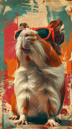 Obraz na płótnie Guinea Pig Retro Vibes - Groovy Poster w salonie