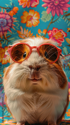 Obraz na płótnie Guinea Pig Retro Vibes - Groovy Poster w salonie