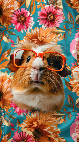 Obraz na płótnie Guinea Pig Retro Vibes - Groovy Poster w salonie