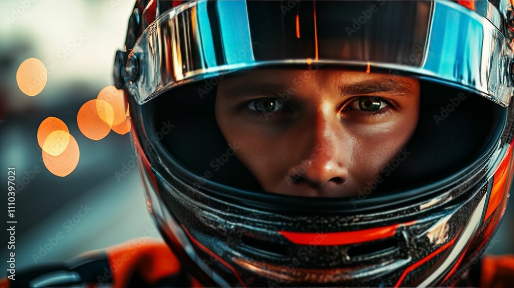 Race Car Driver Wearing Protective Helmet Race Car Driver Wearing Protective Helmet